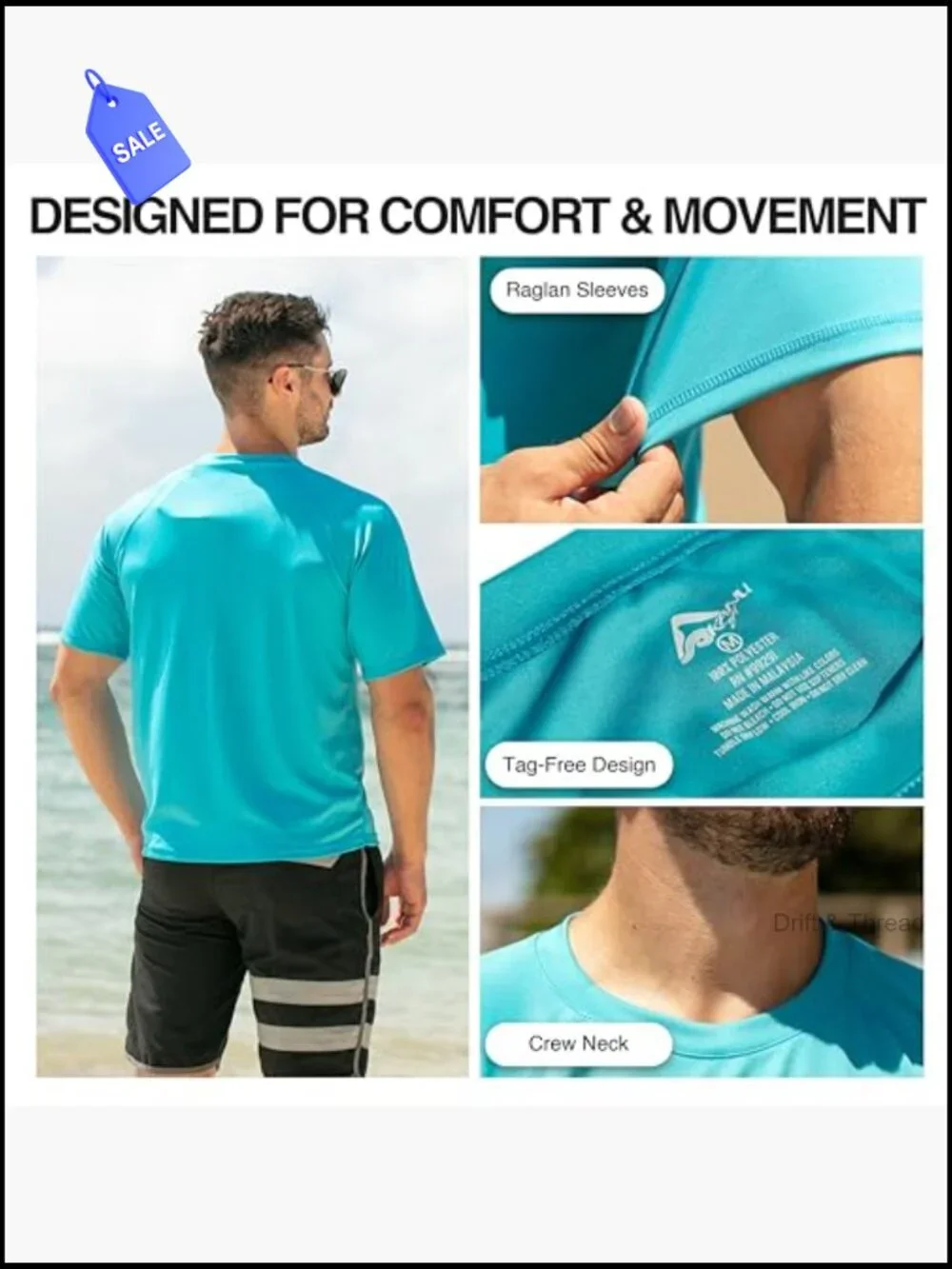 UPF 50+ Rash Guard Swim Shirt Quick-Dry Short Sleeve Men's Large